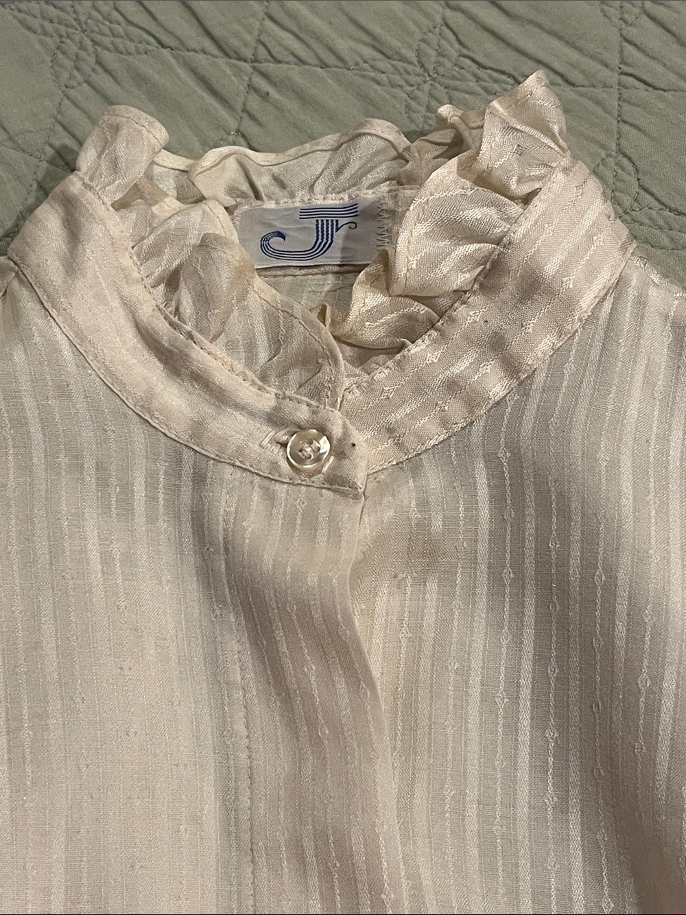 Vintage Cream Ruffled High-Neck Blouse